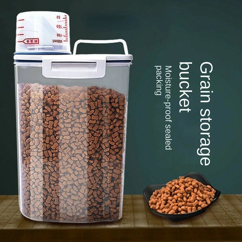 Dog Cat Food Container Sealed Plastic Storage Tank Moisture-proof Sealed Cans Transparent Bottles And Jars Pet  Accessories