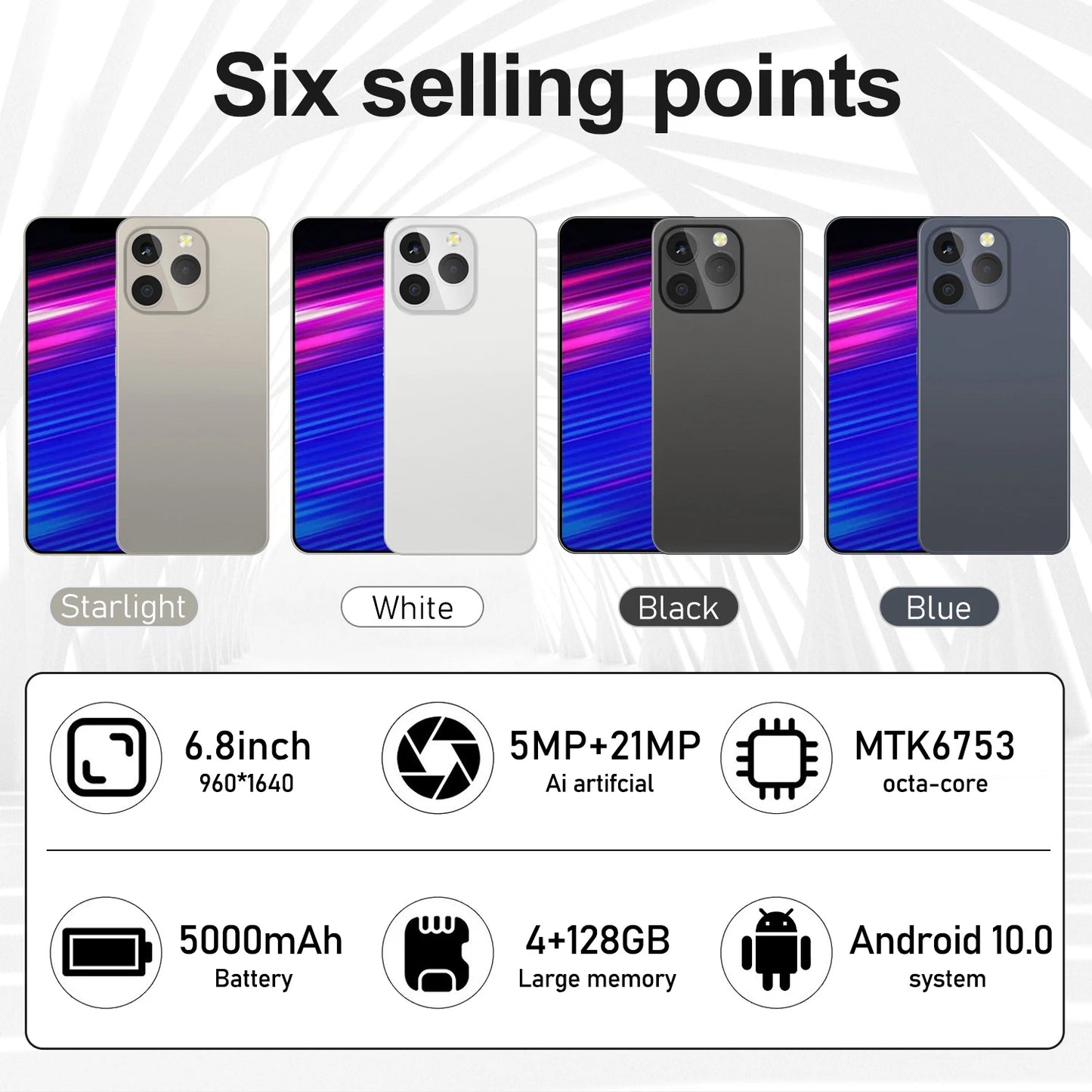 Note 18 Pro Smartphone Android 6.8 inch 4+128GB ROM 5+21MP Camera 5000mAh Cellphones Dual SIM Google Play Store Mobile phones