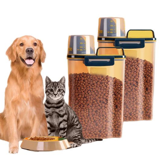 Dog Cat Food Container Sealed Plastic Storage Tank Moisture-proof Sealed Cans Transparent Bottles And Jars Pet  Accessories