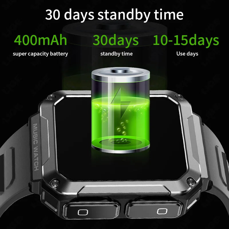 LIGE New TWS Earphone Smart Watches 4GB Local Music Memory 1.96-inch Bluetooth Call Waterproof Men Smartwatch Heart Rate Monitor