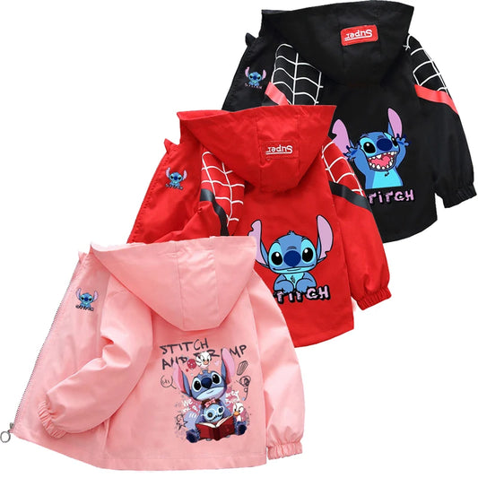 New Spring Autumn Cartoon Thin style Children costume boys Stitch Coats Jacket girls Hooded Coat Kids Outwear boy Clothing