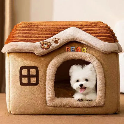 Cute Pet House with Foldable Soft Pet Bed Detachable Washable Pet Castle Suitable for Small Medium-sized Dogs and Cat Cave Nests