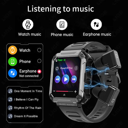 LIGE New TWS Earphone Smart Watches 4GB Local Music Memory 1.96-inch Bluetooth Call Waterproof Men Smartwatch Heart Rate Monitor