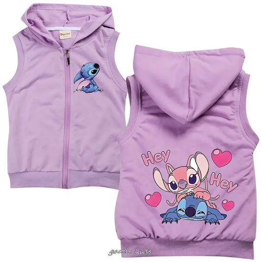 Lilo And Stitch Children's Cotton Hooded Vest Spring Sleeveless Kids Toddler Girls Boys Jacket Outwear Infant Baby Fall Clothes