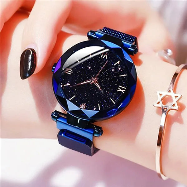 Womens Fashion Starry Sky Watches Magnet Buckle Mesh Belt Diamond Quartz Watch Women Dress Clock