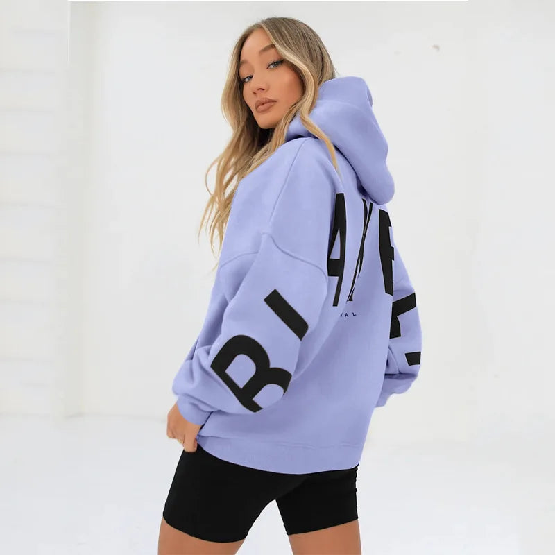 Letter Print Hoodies Women Fashion Long Sleeves Loose Hood Shirt High Street Winter Autumn Female Sweatshirts Casual Y2K Clothes