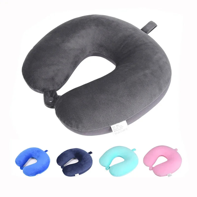 Travel Pillow Memory Foam Head Neck Airplane Pillow Traveling Car Home Office Travel Neck Flight Pillow Snap Strap Soft Cover