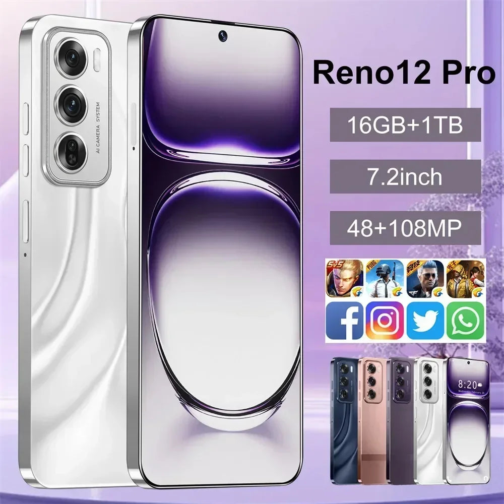 Reno12 pro Smartphone 5G Smart Mobile Phones 16GB+1TB Dual SIM Cellphones Snapdragon 8 gen 3 Android 14 Face Unlocked Cell Phone