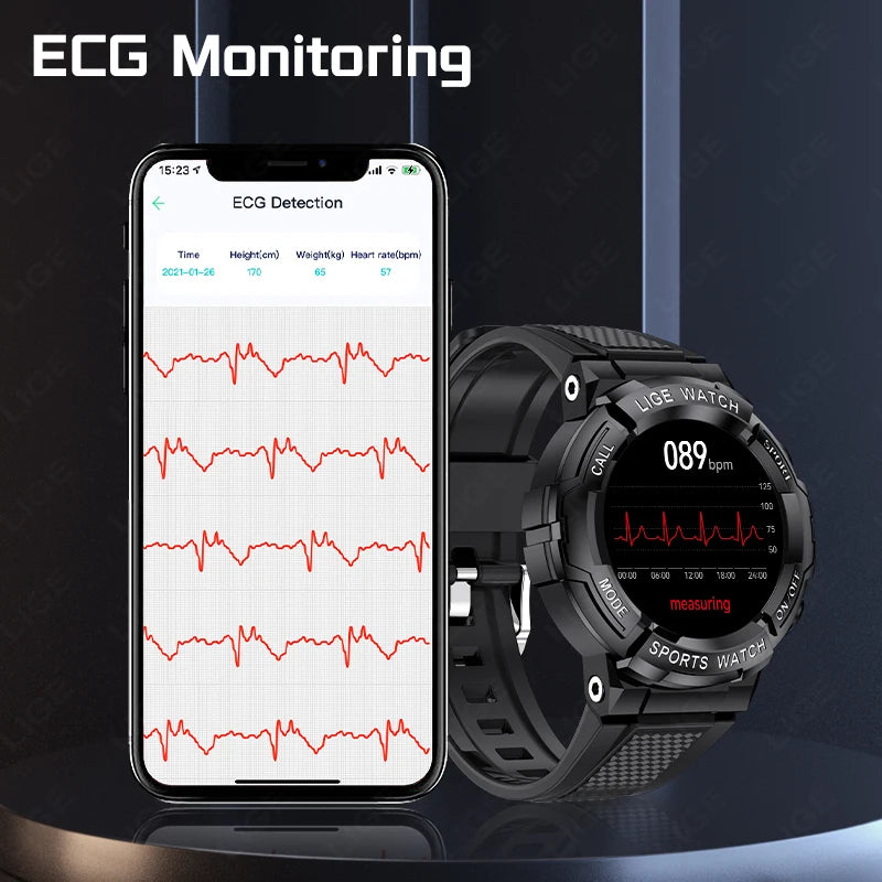 LIGE ECG Smartwatch Men Bluetooth Calling Siri Voice Assistant Bracelet Outdoors Sports Fitness Watch Waterproof Smart Watch Man