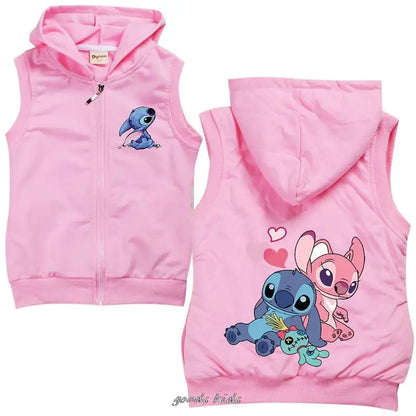 Lilo And Stitch Children's Cotton Hooded Vest Spring Sleeveless Kids Toddler Girls Boys Jacket Outwear Infant Baby Fall Clothes