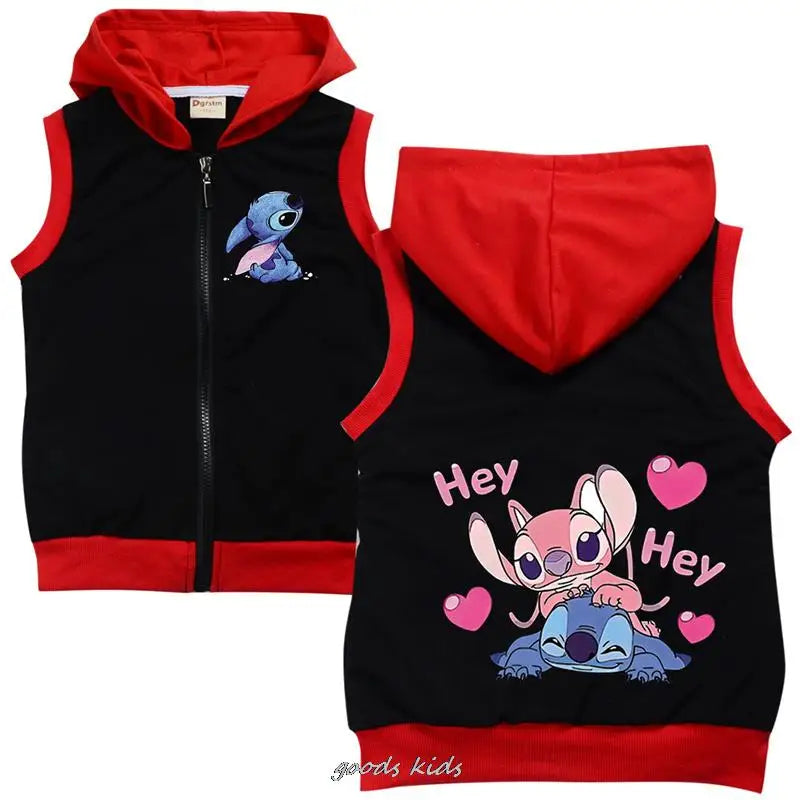 Lilo And Stitch Children's Cotton Hooded Vest Spring Sleeveless Kids Toddler Girls Boys Jacket Outwear Infant Baby Fall Clothes