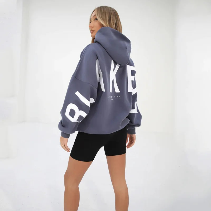 Letter Print Hoodies Women Fashion Long Sleeves Loose Hood Shirt High Street Winter Autumn Female Sweatshirts Casual Y2K Clothes