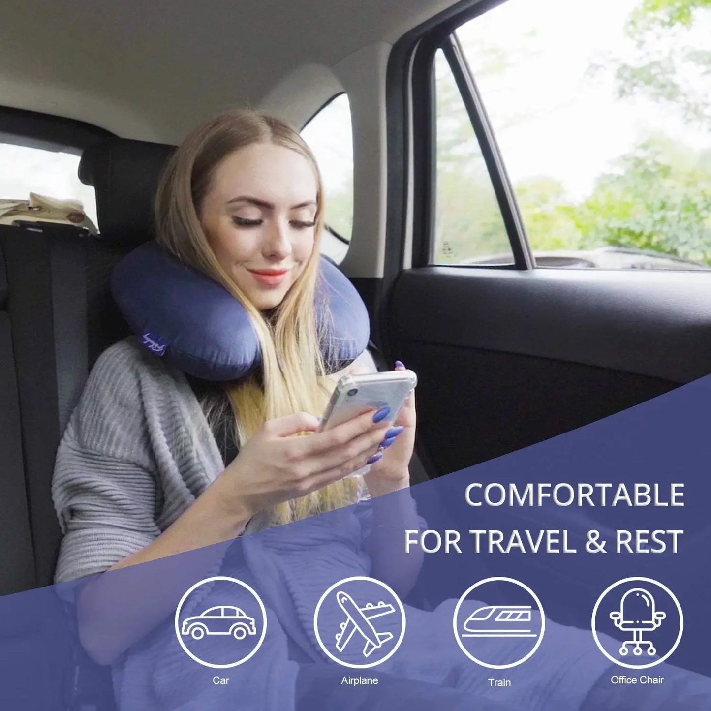 Travel Pillow Memory Foam Head Neck Airplane Pillow Traveling Car Home Office Travel Neck Flight Pillow Snap Strap Soft Cover