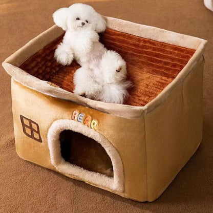 Cute Pet House with Foldable Soft Pet Bed Detachable Washable Pet Castle Suitable for Small Medium-sized Dogs and Cat Cave Nests