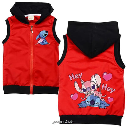 Lilo And Stitch Children's Cotton Hooded Vest Spring Sleeveless Kids Toddler Girls Boys Jacket Outwear Infant Baby Fall Clothes