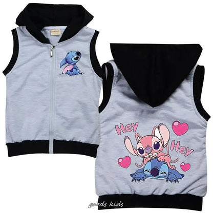 Lilo And Stitch Children's Cotton Hooded Vest Spring Sleeveless Kids Toddler Girls Boys Jacket Outwear Infant Baby Fall Clothes